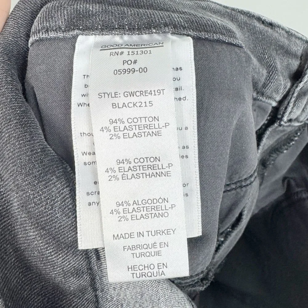 GOOD AMERICAN | Good Waist Black Wash Skinny Jeans Fray Hem Women’s Size 8/29